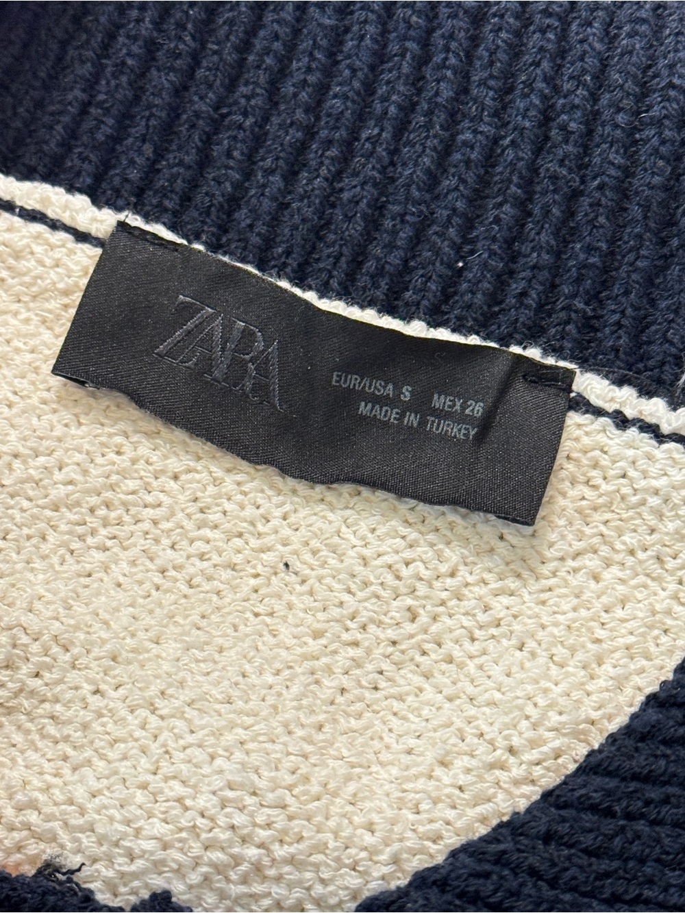 Zara Cream Short-Sleeve Knit Cardigan Top Black & Orange Trim Size M - Picture 5 of 8